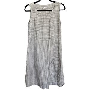 Pure J.Jill Women's Gray Striped 100% Linen Faux Wrap Dress Size XS